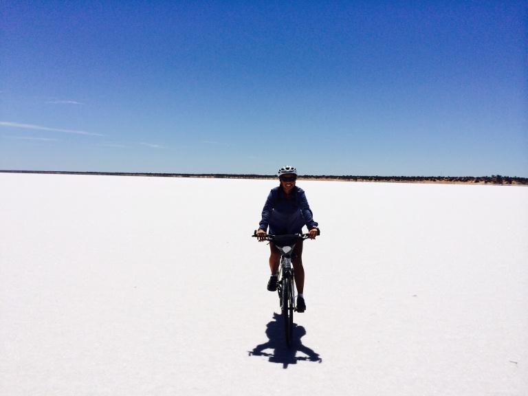 cycling on a salt lake! Wheres the water in the outback?